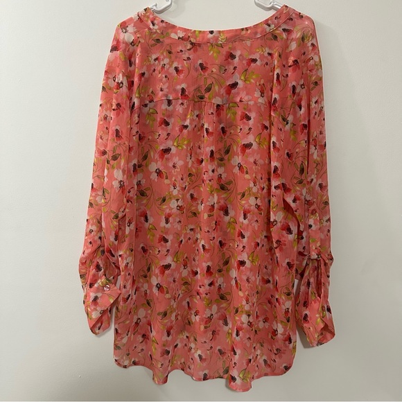 Kut From The Kloth Women’s Button Down Sheer Blouse Top Floral Pink Size‎ 1X - Picture 5 of 7